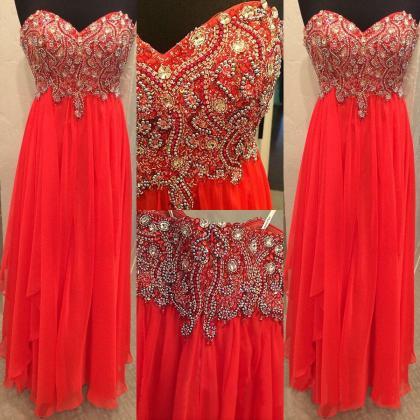 Long Prom Dress, Red Prom Dress, Sweetheart Prom..
