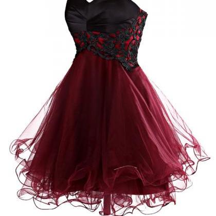 Burgundy Short Tulle Homecoming Dress Featuring..