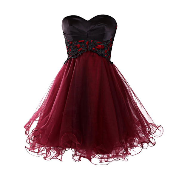 Burgundy Short Tulle Homecoming Dress Featuring Lace Appliqué Sweetheart Bodice And Lace-up Back